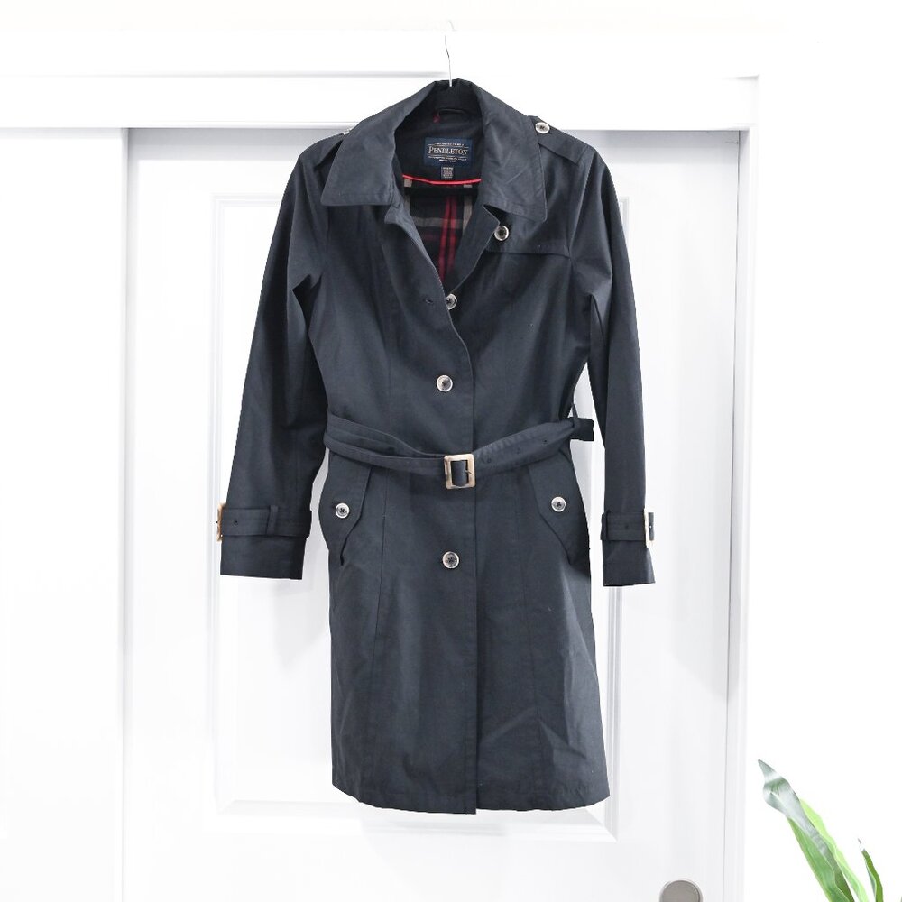 Pendleton Size Xs Black Classic Belted Trench Coa… - image 2